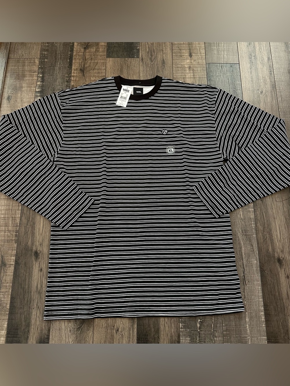 Vans Long-Sleeve Black Striped Shirt Embroidered Logo Xl NEW